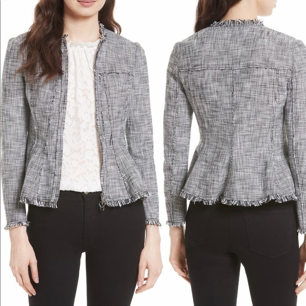 Rebecca Taylor Black & White Tweed Peplum Jacket Size 6